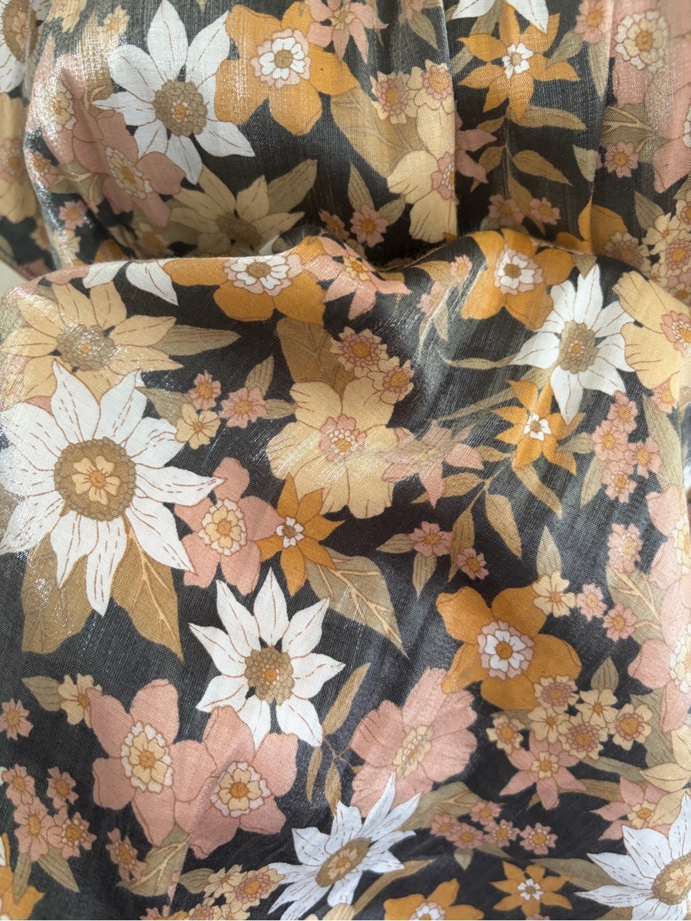 Moodie Smocked High-Neck Blouse in Floral Black Pattern, SZ L NWOT - Picture 6 of 11